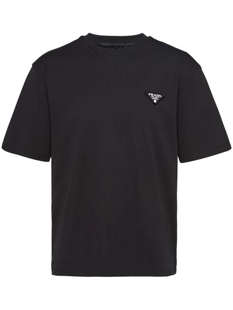 logo printed cotton jersey t-shirt prada|Logo.